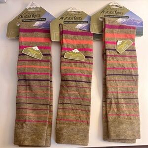 Alaska knits girls knee high merino wool blend socks. 3 pairs of socks total.